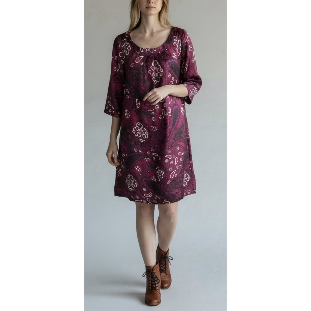 NWT BANANA REPUBLIC 100% Silk Dress 6 Purple PaisleyShift Boho Cottagecore Fairy